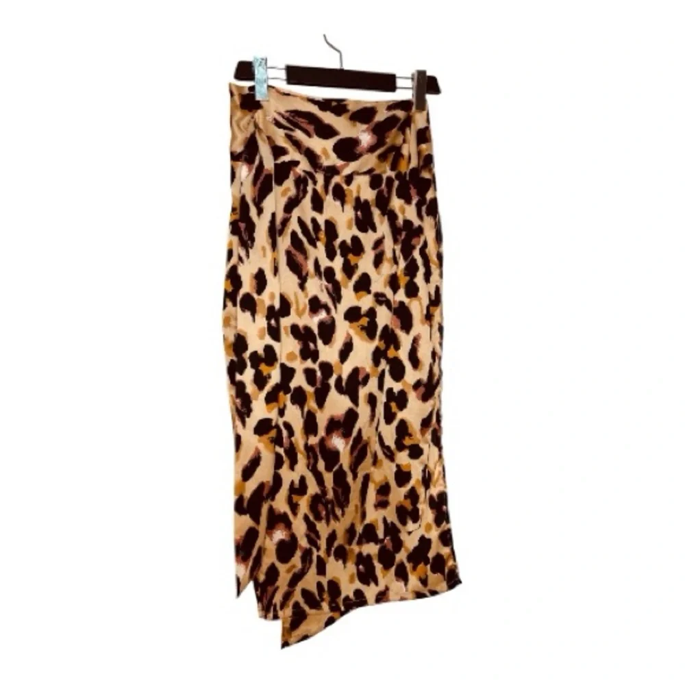 Never Fully Dressed Jasper Brown Leopard Print Wrap Midi Skirt Size Small - Picture 2 of 6